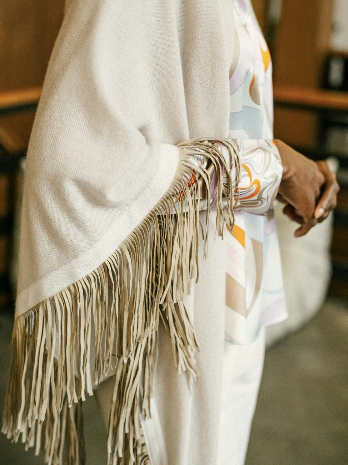white fringe shawl